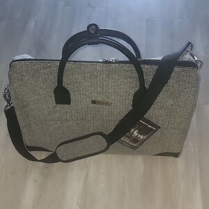 London Fog Black & Gray Herringbone Travel Weekender